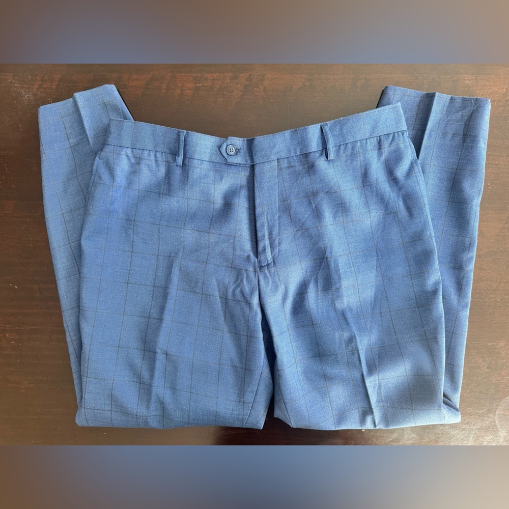 Alain Dupetit Men’s Dress Pants – Blue & Black Check (Size 40W)